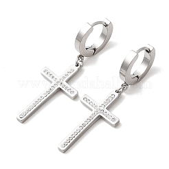 クロス304ステンレススチールポリマークレイラインストーンフープピアス  クリスタル  43.5x14.5mm&nbsp;EJEW-G453-11P-02