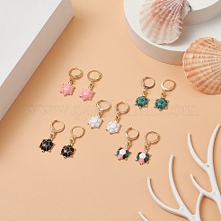 5 ペア 5 色合金エナメル トータス ダングル リバーバック イヤリング  女性用ゴールデン 304 ステンレススチール ジュエリー  ミックスカラー  34mm  ピン：0.6mm  1ペア/カラー&nbsp;EJEW-JE05134
