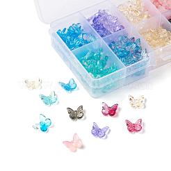 300個の透明スプレー塗装ガラスチャーム  グリッターパウダー付き  蝶  ミックスカラー  9.5x11x3mm  穴：0.8mm&nbsp;GLAA-LS0001-02
