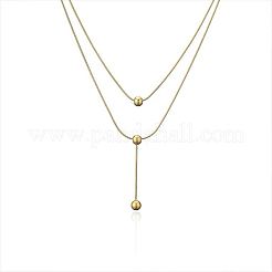 304 Stainless Steel Round Ball Double Layer Y Necklaces for Women&nbsp;FS-WG4AF00-02