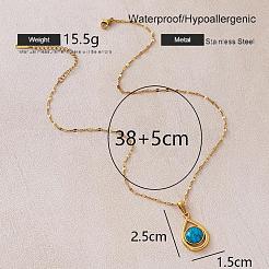 Vintage 304 Stainless Steel & Dyed Synthetic Turquoise Teardrop Pendant Necklaces for Women&nbsp;LS-IA9439