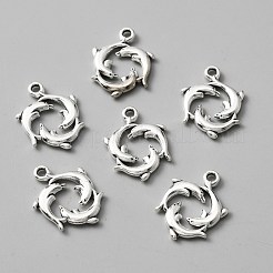 合金のチベット風チャーム  イルカサークルチャーム3個。  アンティークシルバー  20.5x16x2mm  穴：1.9mm&nbsp;FIND-CJC0007-58