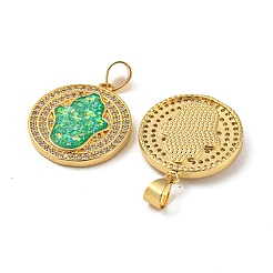Brass Pendants Micro Pave Cubic Zirconia with Synthetic Opal&nbsp;KK-K356-01G