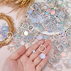 レーザー紙吹雪  パーティーの装飾用  ダイヤモンドと星  カラフル  15~30x15~20x0.3mm  300個/セット&nbsp;DIY-WH0888-482