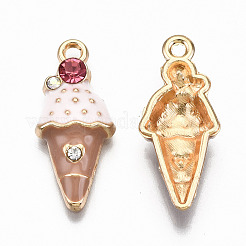 合金エナメルチャーム  ラインストーン付き  カドミウムフリー＆鉛フリー  アイスクリームの形  ライトゴールド  ラベンダーブラッシュ  22.5x10x3.5mm  穴：1.5mm&nbsp;X-ENAM-S126-004A-RS