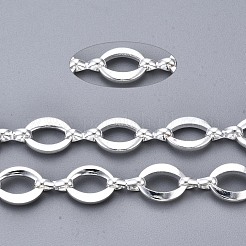 真鍮チェーン  楕円形のリンクチェーン  溶接されていない  カドミウムフリー＆ニッケルフリー＆鉛フリー  スプールで  銀  オーバル：9.5x7.5x1.3mm  リンク：7.6x1.4x3mm  約16.4フィート（5m）/ロール&nbsp;CHC-S009-007S