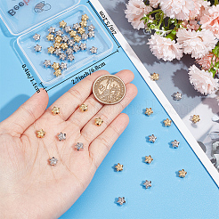 60 個 2 色の合金ビーズ  カドミウムフリー＆鉛フリー  花  ミックスカラー  7x7x4.5mm  穴：1.6mm  30個/カラー&nbsp;PALLOY-BBC0001-09