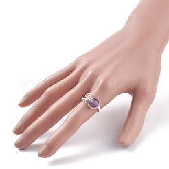 女性男性のための銅で包まれた天然混合石編組ビーズリング  usサイズ8 1/2(18.5mm)  2~9.5mm  4個/セット&nbsp;RJEW-TA00026