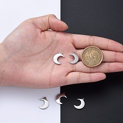 変色しにくい304ステンレススチールペンダント  鏡面研磨仕上げ  空白タグのスタンプ  ムーン  ステンレス鋼色  16x11x1.8mm  穴：1.5mm&nbsp;LS-STAS-I140-05