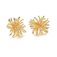 真鍮マイクロペーブクリアキュービックジルコニアスタッドピアス  タンポポ  ゴールドカラー  19.5x17.5mm&nbsp;EJEW-S270-04G