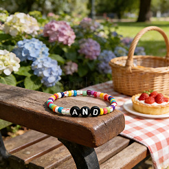 Rainbow Acrylic & Glass Beads Stretch Bracelets&nbsp;BR6645-1