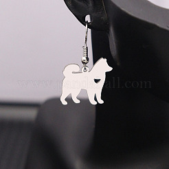 女性用304ステンレススチールダングルイヤリング  犬  ステンレス鋼色  34.5x48.7mm&nbsp;WG519B6-01