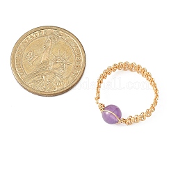 女性のための銅線で包まれた天然宝石の編みこみのビーズリング  ゴールドカラー  7.5mm  内径：19.5~21mm&nbsp;RJEW-JR00951