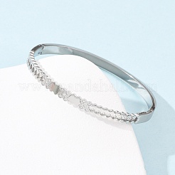 304ステンレススチール製マイクロパヴェキュービックジルコニアヒンジ付きバングル（女性用）  ステンレス鋼色  内径：2-3/8x1-7/8インチ（5.9x4.8cm）&nbsp;BJEW-Z146-03P