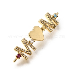 Mother's Day Brass Micro Pave Cubic Zirconia Mom Heart Connector Charms&nbsp;LS-KK-Z155-03G-02
