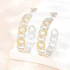 女性用304ステンレススチール楕円スタッドピアス  ハーフフープピアス  イオンプレーティング（ip）  ゴールデン·ステンレス鋼色  34x10mm&nbsp;SA-CBA45D5-31GP
