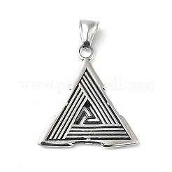 304ステンレススチール製手磨きペンダント  valknut の三角形  アンティークシルバー  35x32.5x2.5mm  穴：4x8.5mm&nbsp;STAS-G274-17AS