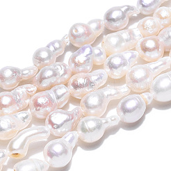 天然バロックパールケシパールビーズ連売り  養殖淡水パール  ヒョウタン  乳白色  6~14x4~7mm  穴：0.6mm  約35~44個/連  14.96~15.75インチ（38~40cm）&nbsp;X1-PEAR-S020-F10-02