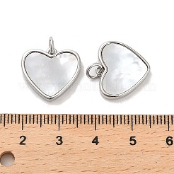 真鍮パヴェシェルペンダント  ジャンプリング付きハートチャーム  プラチナ  15x16.5x2.5mm  穴：3.5mm&nbsp;KK-K365-08B-P