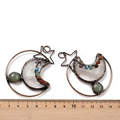 Natural Green Aventurine & Quartz Crystal Brass Star Moon Big Pendants&nbsp;G-H316-01R-02