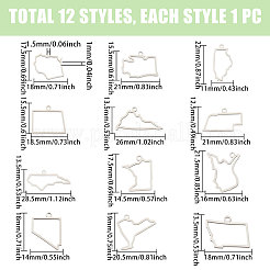 12pcs12スタイルのステンレス鋼のペンダント  マップチャーム  ステンレス鋼色  12.5~22x11~28.5x1mm  穴：1.5mm  1個/スタイル&nbsp;STAS-CA0002-39