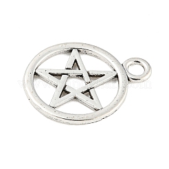 スターペンダントとチベットスタイルの合金リング  カドミウムフリー＆鉛フリー  アンティークシルバー  25x20x1.5mm  穴：3mm  約308個/500g&nbsp;TIBEP-Q043-036-RS