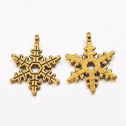 クリスマススノーフレークチベットスタイル合金チャーム  鉛フリー及びカドミウムフリー  アンティーク黄金  23x17.5mm  穴：1.5mm&nbsp;GLF0353Y