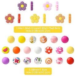 30 個 5 スタイルのシリコン焦点ビーズ  丸い花  レッド  15mm  穴：2mm&nbsp;SIL-YW0002-21A