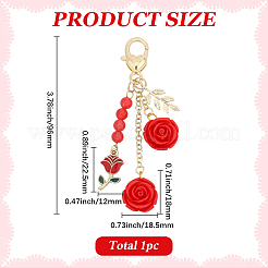 1Pc Valentine's Day Theme Rose Resin & Alloy Enamel Pendant Decoration&nbsp;HJEW-BM0001-68