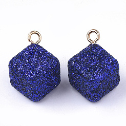 アクリルパーツ  キラキラパウダーと真鍮パーツ  キューブ  ゴールドカラー  ミックスカラー  25x18x18mm  穴：2mm&nbsp;OACR-T005-108