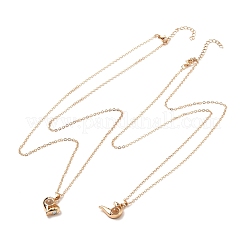 ラックメッキ合金ハートペンダントネックレスセット  磁気カップルネックレス  ガラスビーズ  真鍮製アズキチェーンとラインストーン  ライトゴールド  22.55インチ（57.3cm）  22.24インチ（56.5cm）  2個/セット&nbsp;NJEW-B081-05