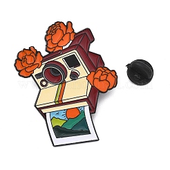 花柄インスタントカメラのエナメルブローチ  バックパック用合金ラペルピンバック  カラフル  46x37.5mm&nbsp;AL-I001-05EB-04