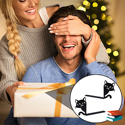 猫用アイアンブックホルダースタンド 1袋  ノートブック用  写真とアルバムの表示  粘着ステッカー付き  ブラック  152x40x260mm&nbsp;ODIS-PB0001-04