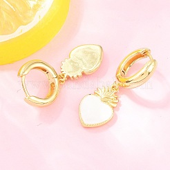 バレンタインデー用真鍮製フープピアス  エナメル  神聖な心  カドミウムフリー＆鉛フリー  長持ちメッキ  ラックめっき  18KGP本金メッキ  ホワイト  33x11mm&nbsp;EJEW-Z164-11G-01