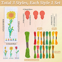 DIY 花柄刺繍ブックマークキット  刺繍糸、針、布を含む  ミックスカラー  225x80x1mm&nbsp;DIY-SC0028-91