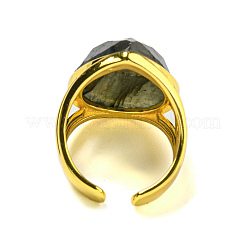 Teardrop Natural Labradorite Open Cuff Rings&nbsp;RJEW-C087-01G-05