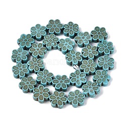 合成ターコイズビーズ連売り  花  ダークターコイズ  14~15x13.5~14x5~5.5mm  穴：1.8~2mm  約26個/連  14.37~14.57インチ（36.5~37cm）&nbsp;G-N364-05A-01