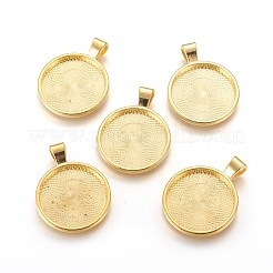 Flat Round Alloy Pendant Cabochon Settings&nbsp;PALLOY-A15654-G-NF