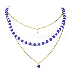 ロンデル304ステンレススチール＆ガラスビーズのレイヤードネックレスとイヤリングセット（女性用）  ブルー  420mm&nbsp;SJEW-JS01384-01
