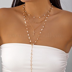 Alloy & Plastic Pearl Pendant 4 Layered Long Tassel Necklaces for Women&nbsp;WG4E668-02