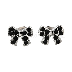 304ステンレススチールスタッドピアス  ラインストーン付き  蝶結び  ステンレス鋼色  8.5x11mm&nbsp;EJEW-F361-14P