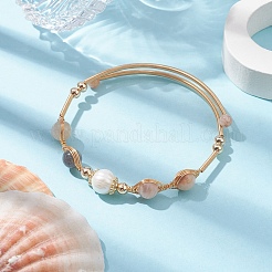 Natural Moonstone Round Beaded Cuff Bangle&nbsp;BJEW-JB10113-01