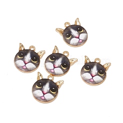メッキ合金エナメルチャームラック  ライトゴールド  猫の頭のチャーム  ミックスカラー  20x18x2.5mm  穴：2mm&nbsp;ENAM-K050-02