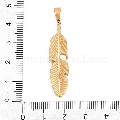 304ステンレスペンダント  フェザーチャーム  PVD真空メッキ  長持ちメッキ  ゴールドカラー  39.5x9.5x2.5mm  穴：6.5x4.5mm&nbsp;STAS-B137-04G