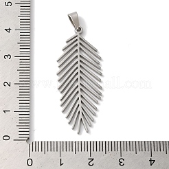 変色しない304ステンレススチールペンダント  レーザー切断  リーフチャーム  ステンレス鋼色  39x15x1mm  穴：6x3mm&nbsp;STAS-U010-26P
