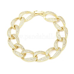 Brass Micro Pave Clear Cubic Zirconia Curb Chain Bracelets for Women&nbsp;BJEW-A034-04B-G