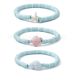 3Pcs 3 Styles Flat Round Handmade Polymer Clay Heishi Beads Beaded Stretch Bracelets&nbsp;BJEW-JB11711