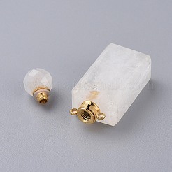 多面的な天然水晶の開いている香水瓶のペンダント  水晶  304ステンレススチール製金具付き  直方体の  ゴールドカラー  42~45x16.5~17x11mm  穴：1.8mm  ボトル容量：1ml（0.034液量オンス）&nbsp;G-P435-C-01G