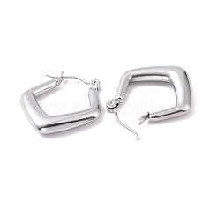 変色しない304ステンレススチール製女性用菱形フープピアス  ステンレス鋼色  22x22x3.5mm  ピン：0.8mm&nbsp;EJEW-G293-21P
