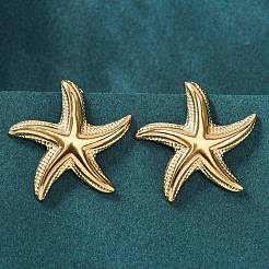 女性用304ステンレススチールスタッドピアス  ヒトデ  ゴールドカラー  24x24.5mm&nbsp;EJEW-K306-12G